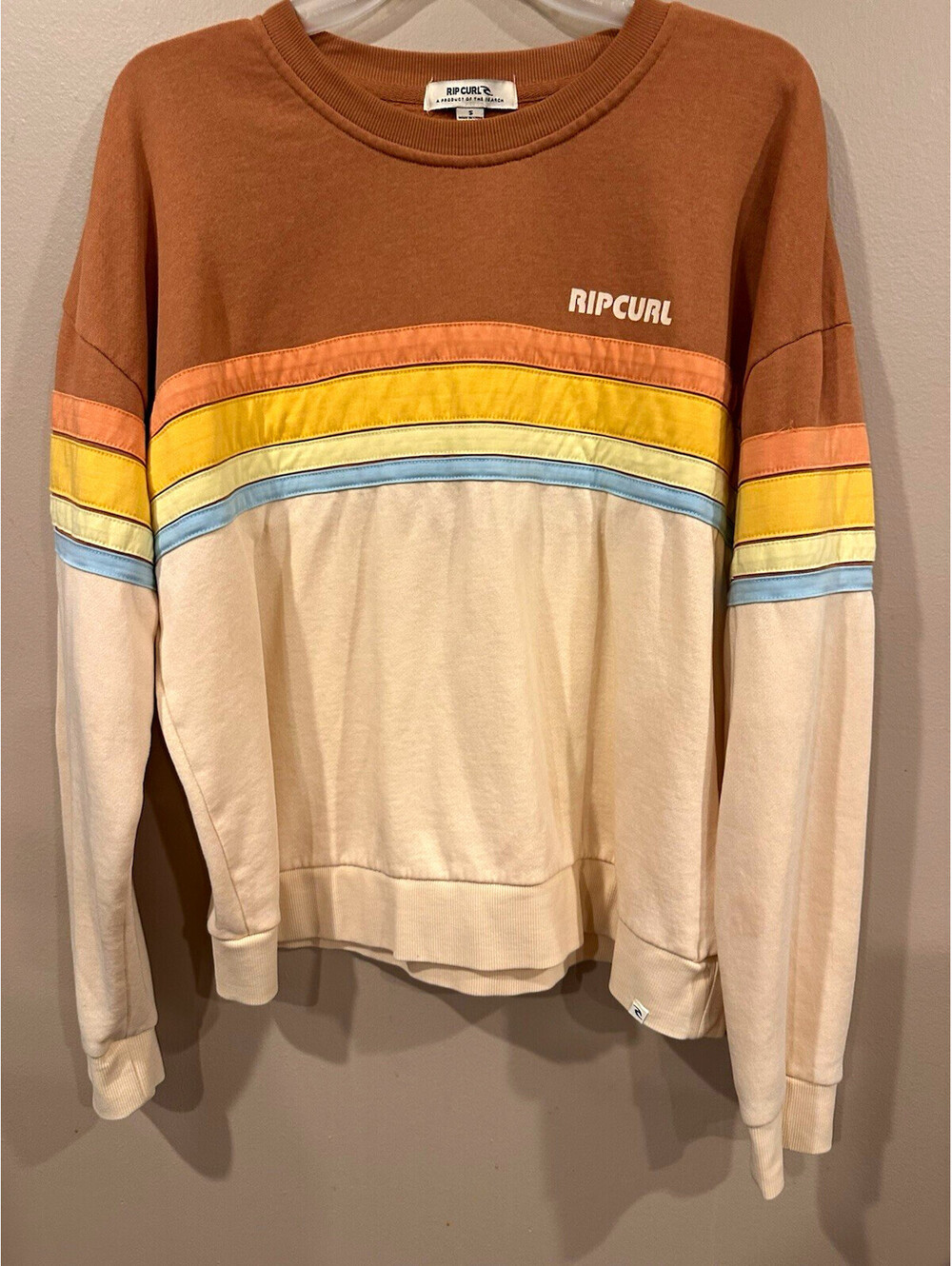 RIP CURL Womens Colorblock Crewneck Pullover Sweatshirt Retro stripes Small surf